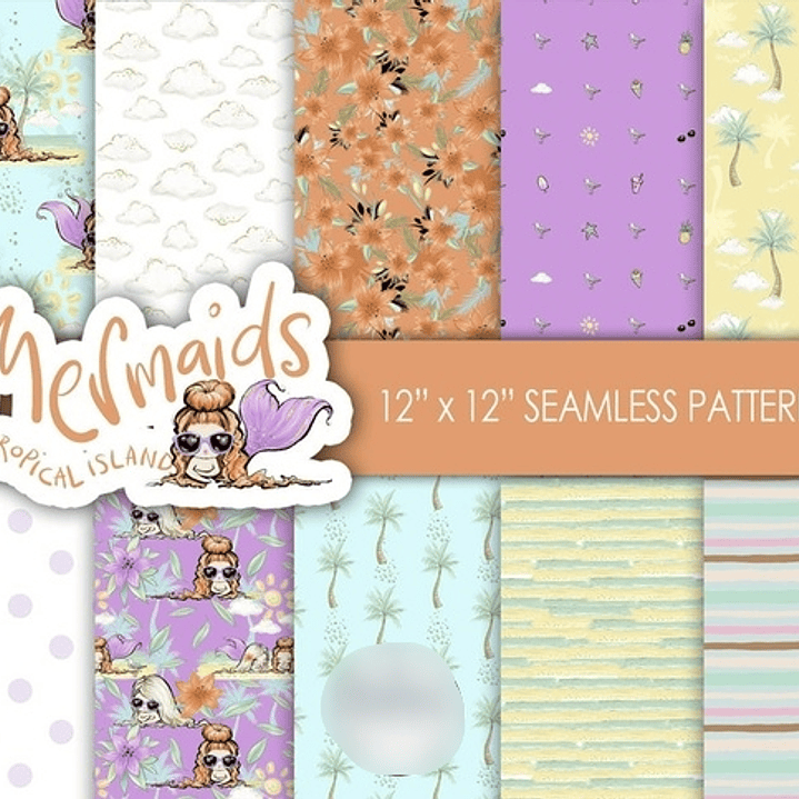 Kit Digital Papéis Sereias Tropical  1