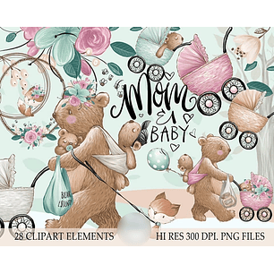 Kit Digital Mamãe e Bebê Ursinha 