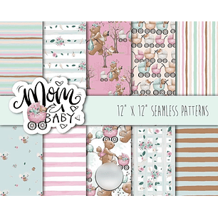 Kit Digital Papéis Mamãe e Bebê Ursinha 