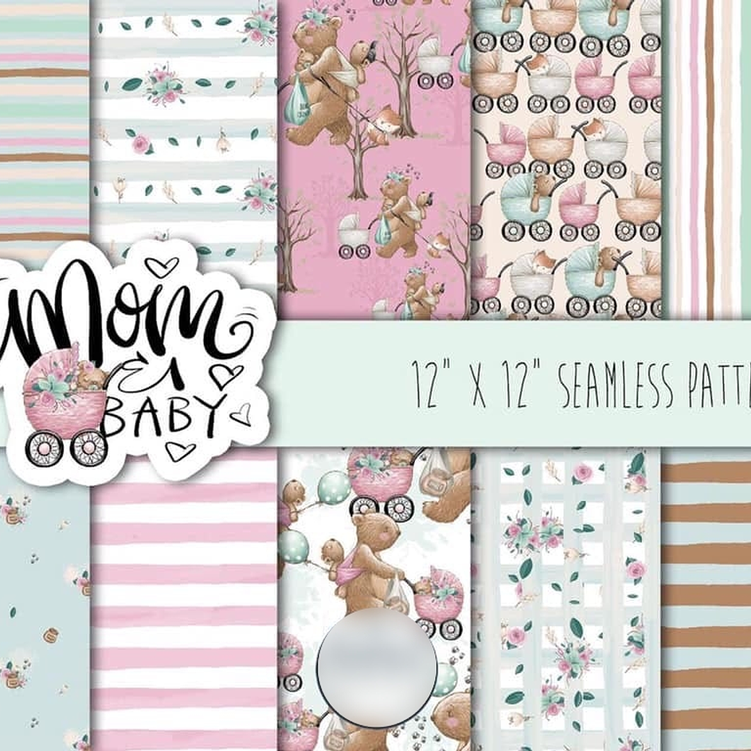 Kit Digital Papéis Mamãe e Bebê Ursinha  1