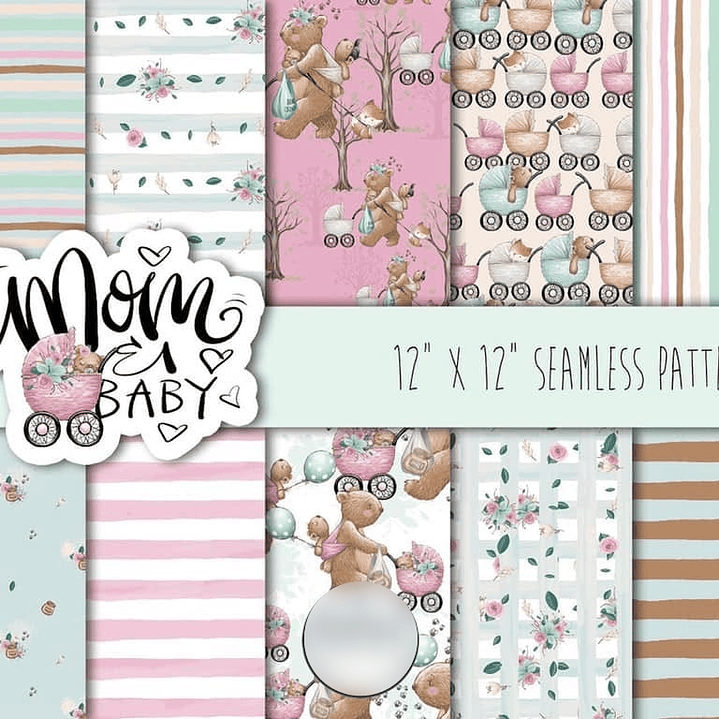 Kit Digital Papéis Mamãe e Bebê Ursinha  1