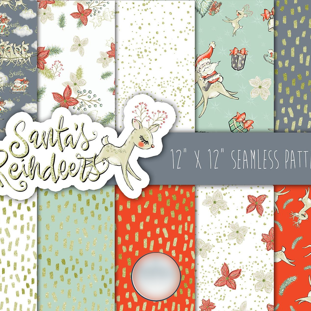 Kit Digital Papéis Renas do Papai Noel  1