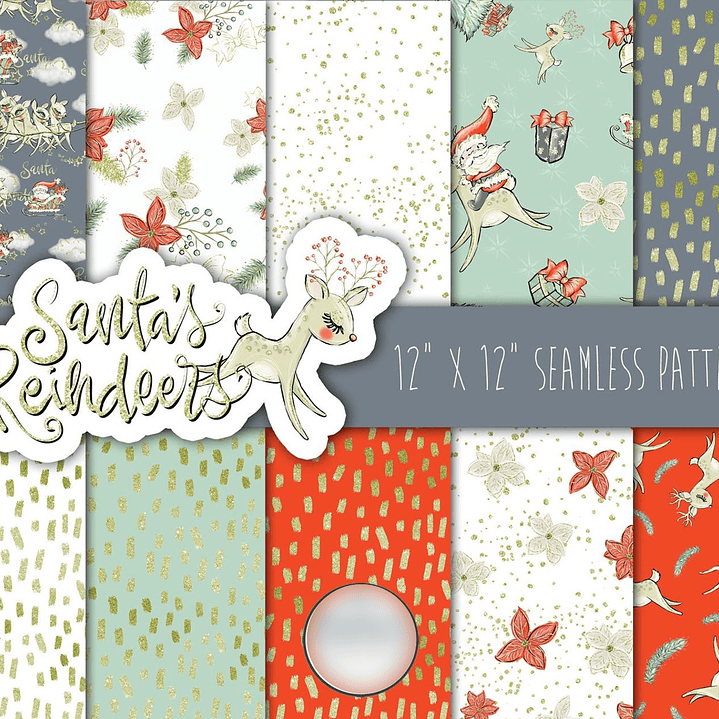 Kit Digital Papéis Renas do Papai Noel  1