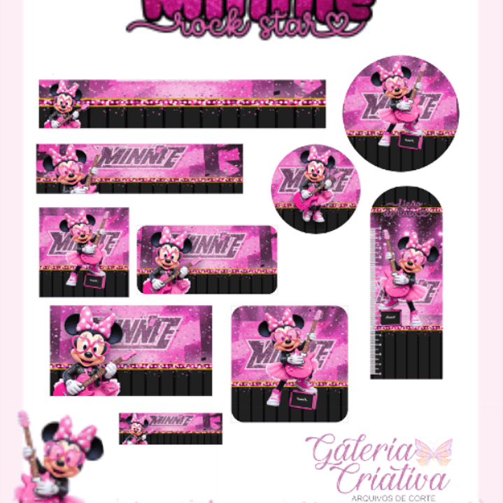 Arquivo Etiqueta Escolar Minnie Rock Star  1