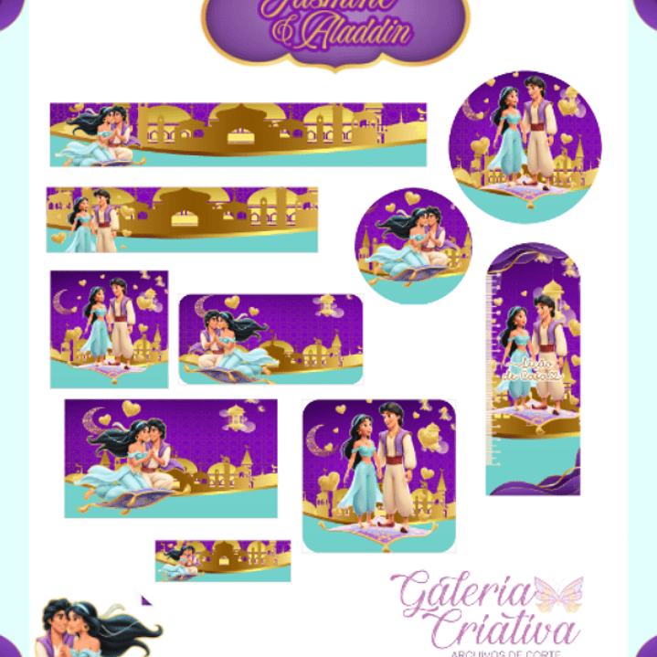 Arquivo Etiqueta Escolar Jasmine e Aladdin  1