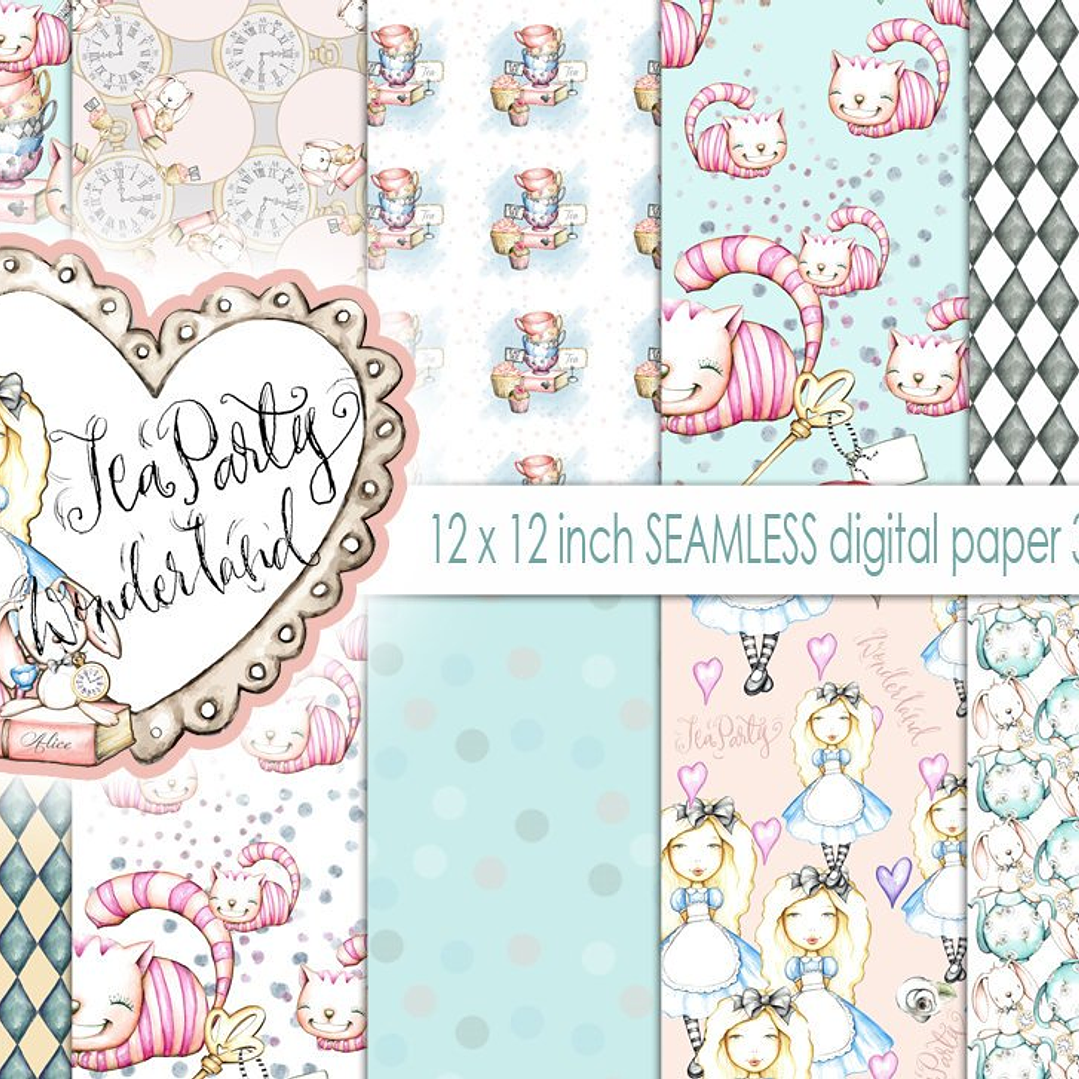 Kit Digital Papéis País das Maravilhas da Festa do Chá 1