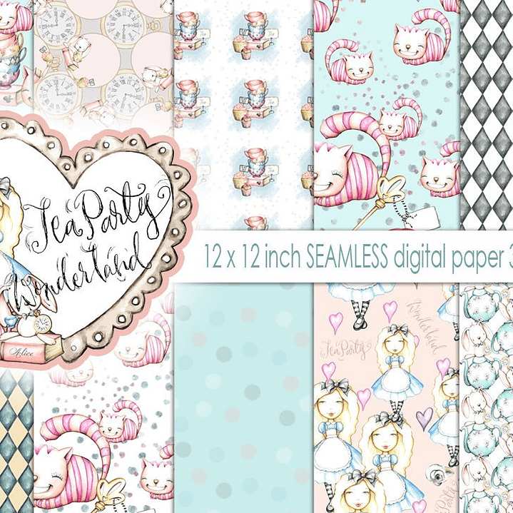 Kit Digital Papéis País das Maravilhas da Festa do Chá 1