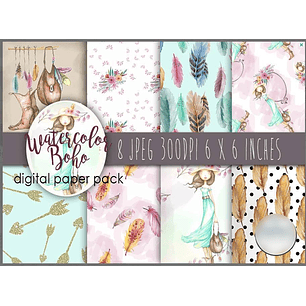 Kit Digital Papéis Boho Aquarela