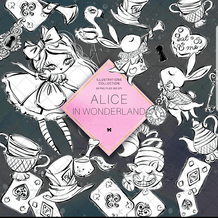 Kit Digital Rabiscos Alice no País das Maravilhas  1