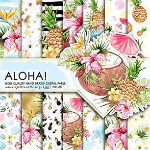 Kit Digital Papéis Aloha 