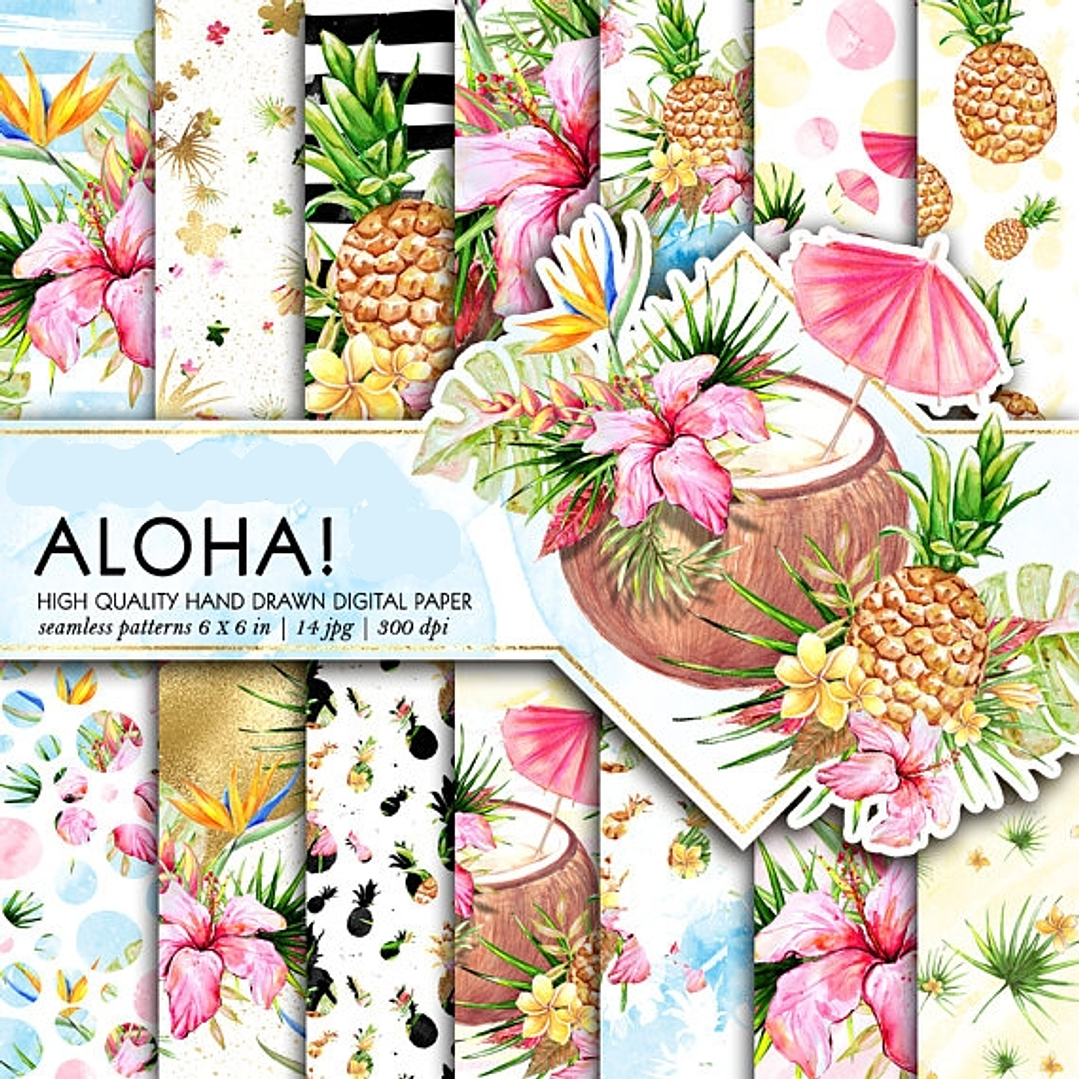 Kit Digital Papéis Aloha  1