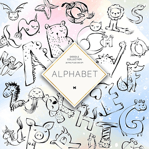 Kit Digital Rabiscos Alfabeto Animais 