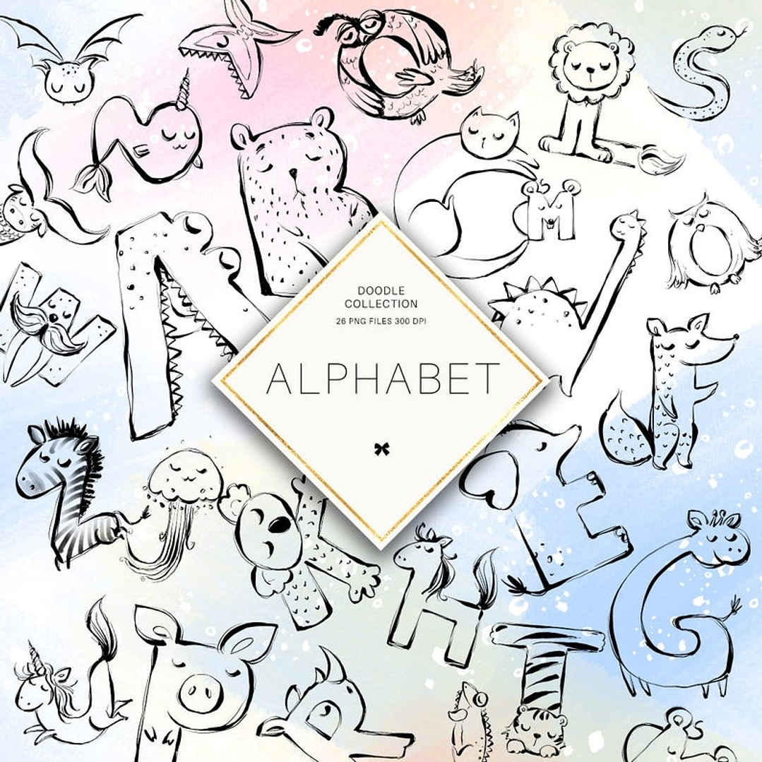 Kit Digital Rabiscos Alfabeto Animais  1