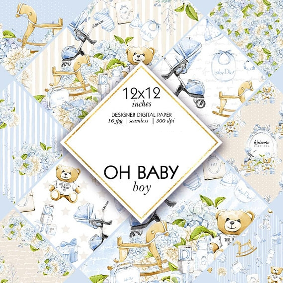 Kit Digital Papéis Bebê Menino  1