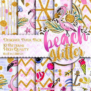 Kit Digital Papéis Brilho de Praia 