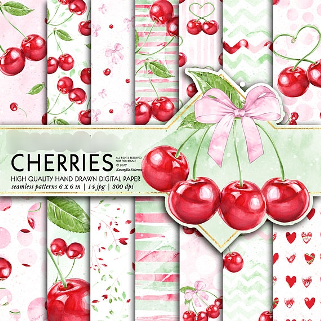 Kit Digital Papéis Cerejas  1