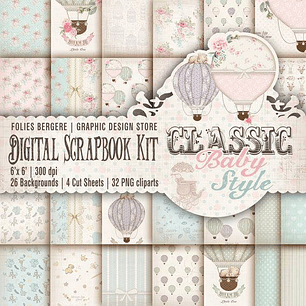 Kit Digital Papéis Estilo Clássico de Bebê