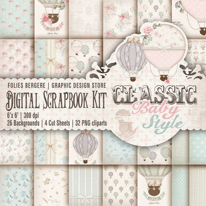 Kit Digital Papéis Estilo Clássico de Bebê 1