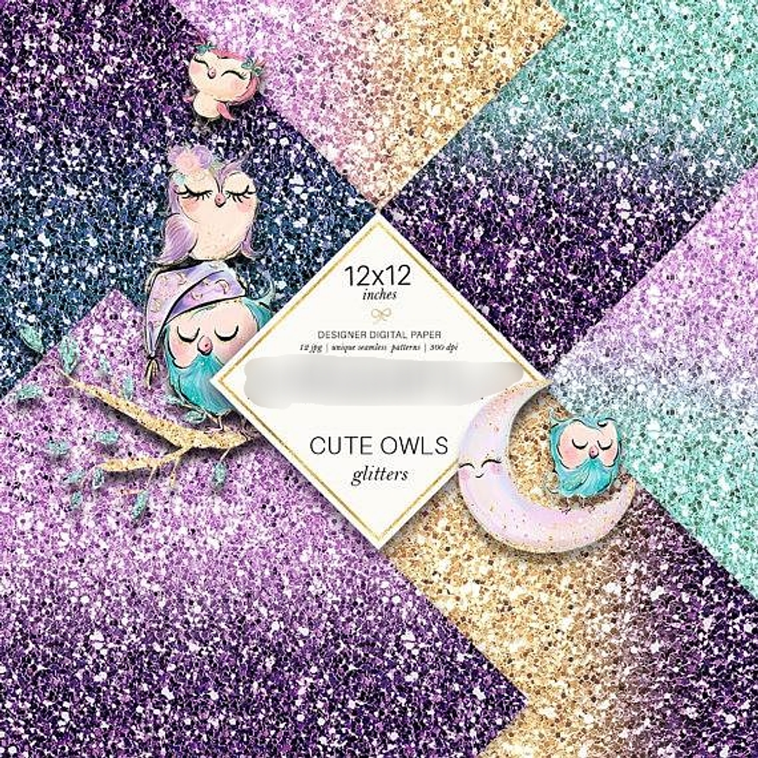 Kit Digital Papéis Glitter Coruja  1