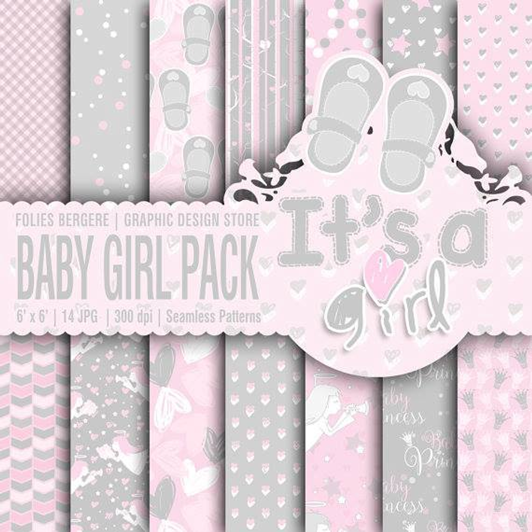 Kit Digital Papéis Baby Menina  1