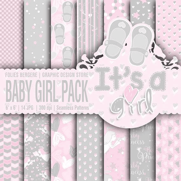 Kit Digital Papéis Baby Menina  1