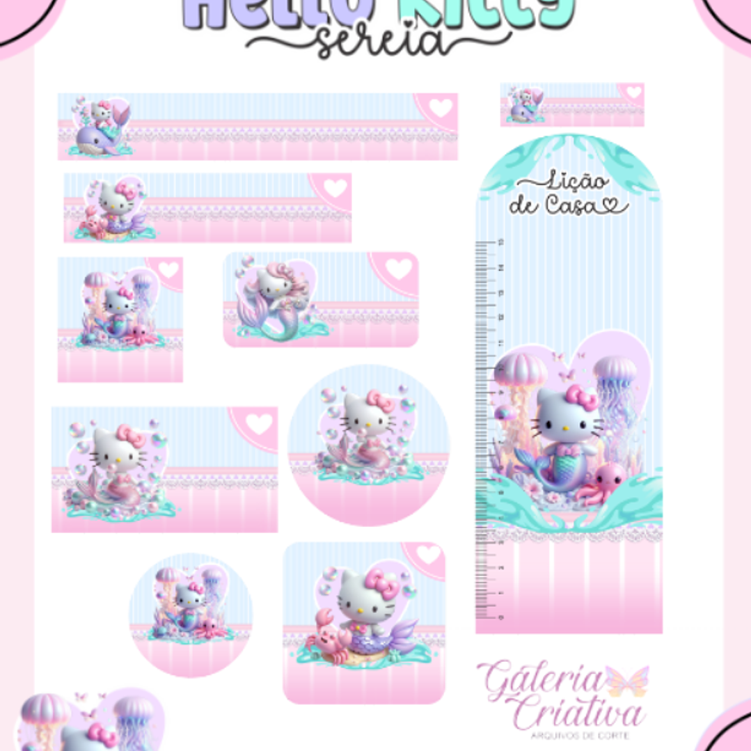 Arquivo Etiqueta Escolar Hello Kitty Sereia  1