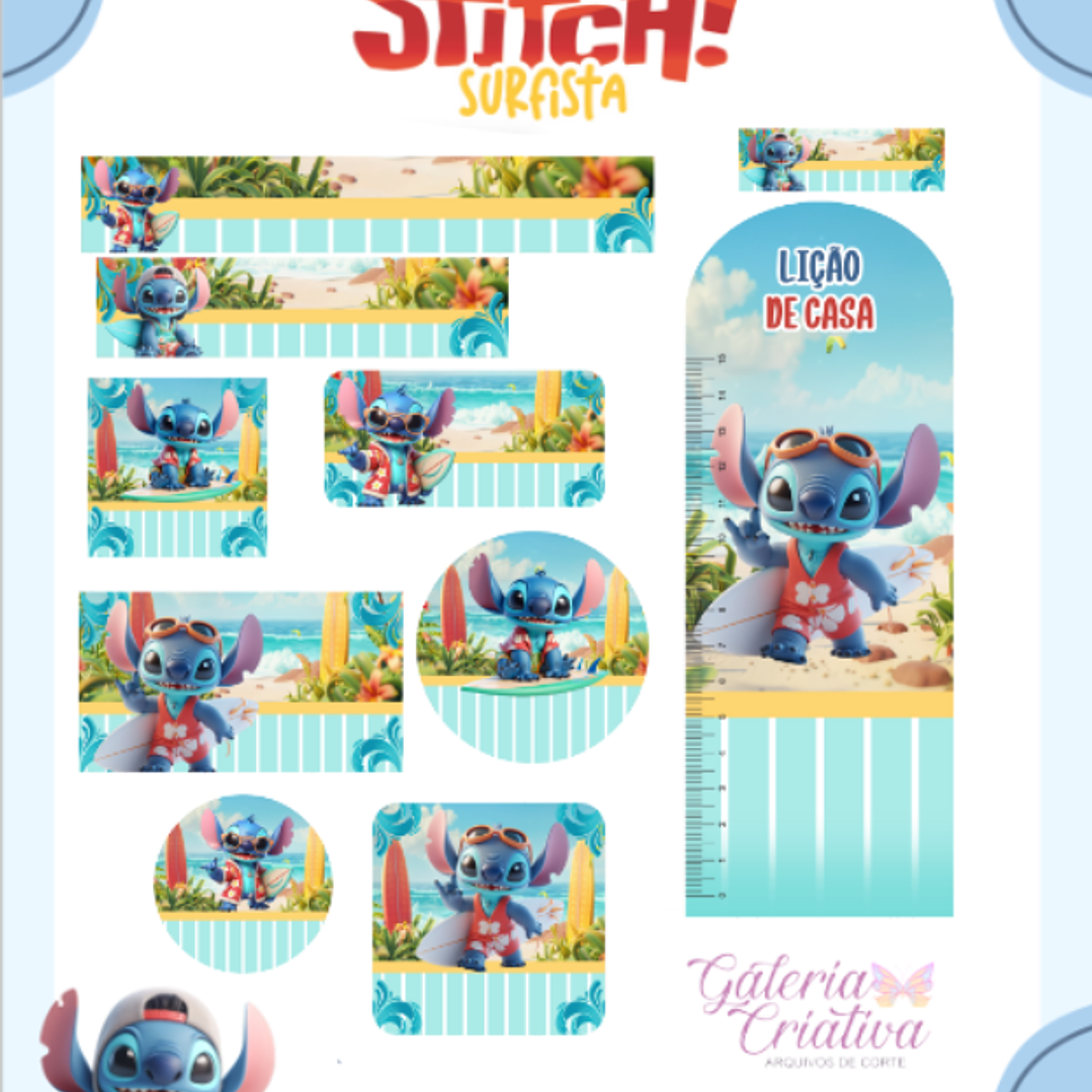 Arquivo Etiqueta Escolar Stitch Surfista  1