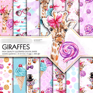 Kit Digital Papéis Girafas 