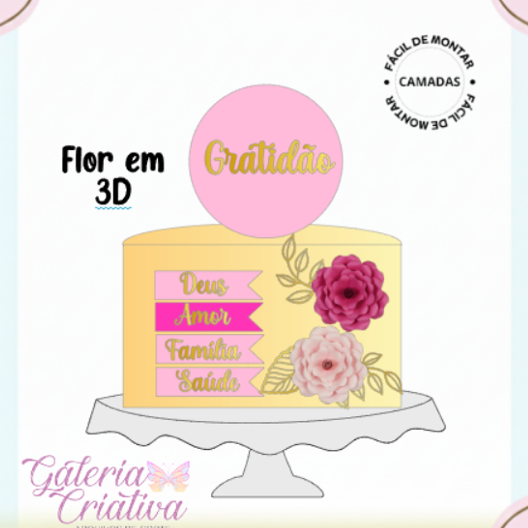 Arquivo Topo de Bolo Gratidão Flores 1