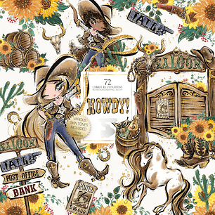 Kit Digital Cowgirl Girassóis 