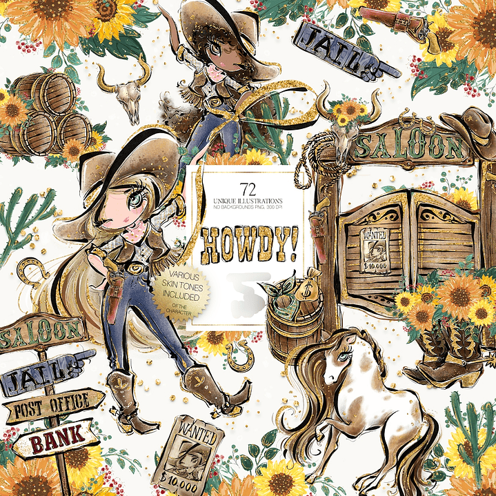 Kit Digital Cowgirl Girassóis  1