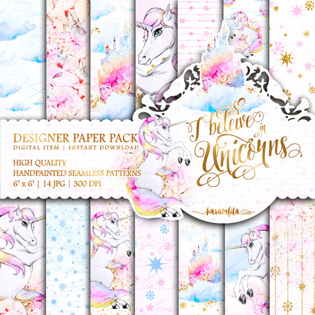 Kit Digital Papéis Unicórnios  1