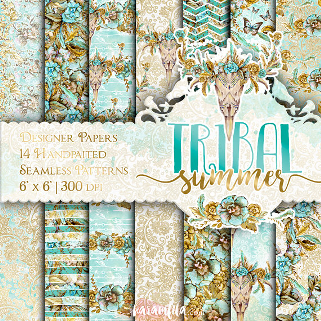 Kit Digital Papéis Tribal Summer  1