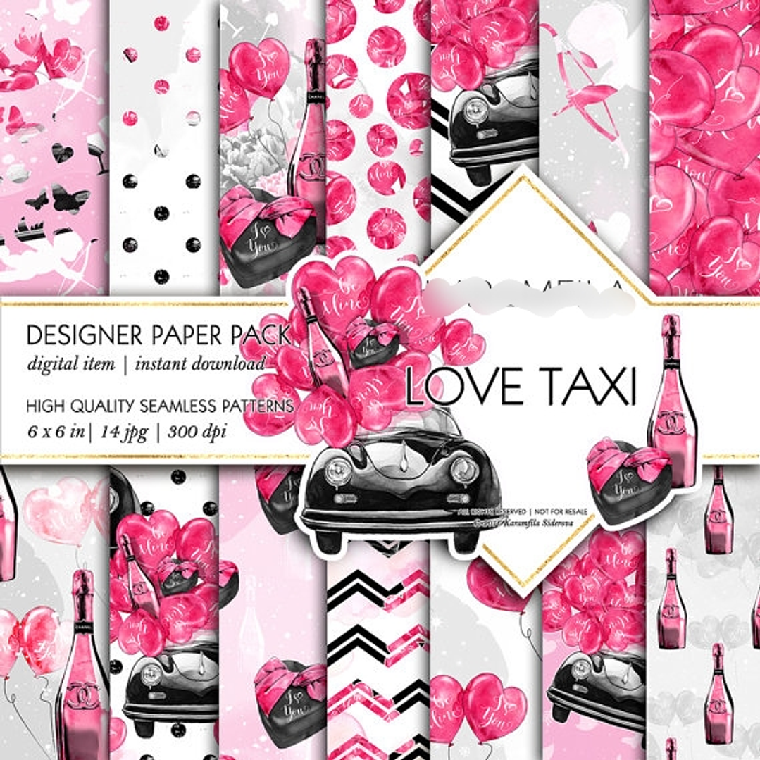 Kit Digital Papéis Táxi do Amor  1