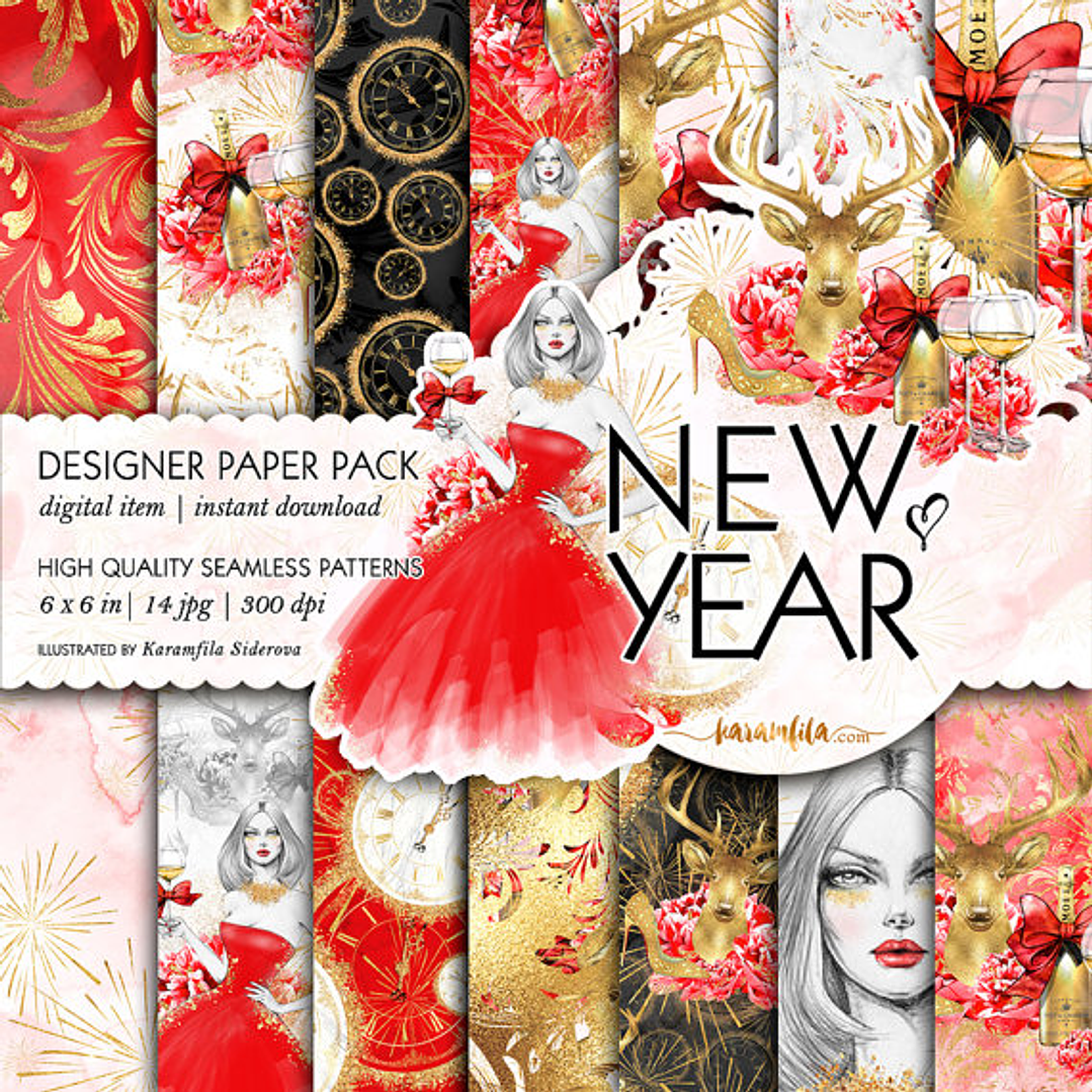 Kit Digital Papéis Ano Novo  1