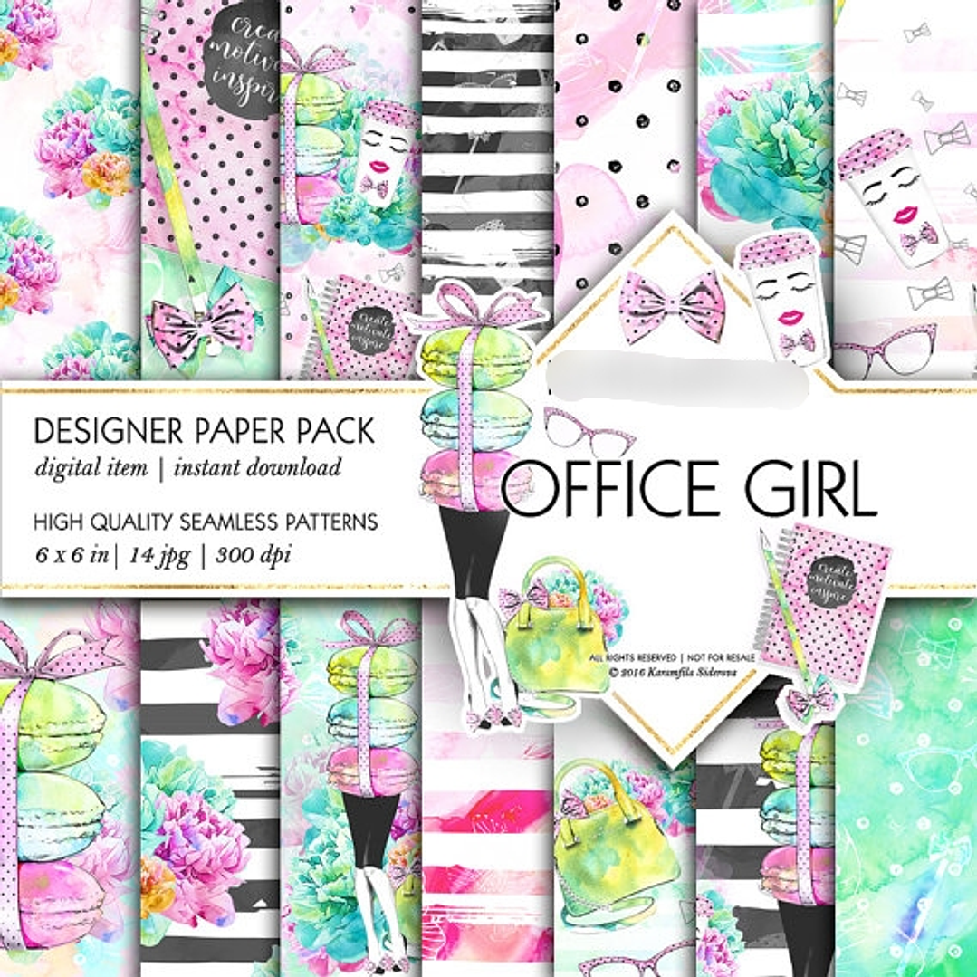 Kit Digital Papéis Office Girl  1