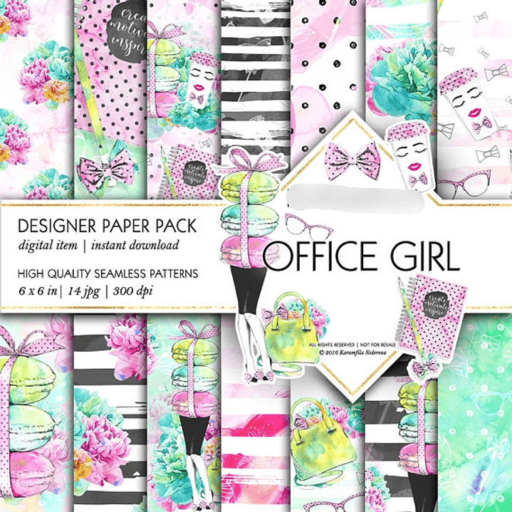 Kit Digital Papéis Office Girl  1
