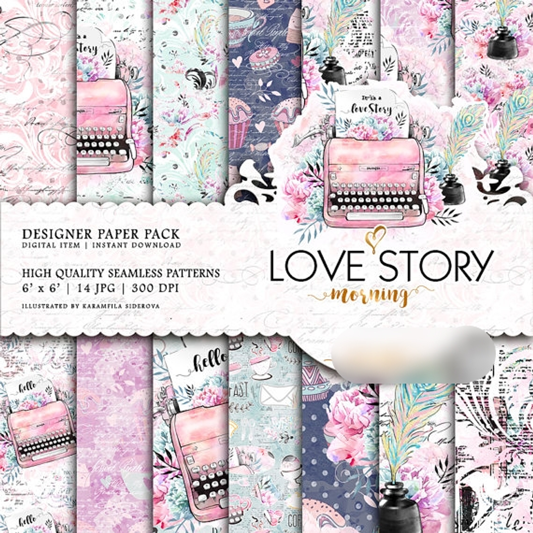 Kit Digital Papéis Romance Escrito  1