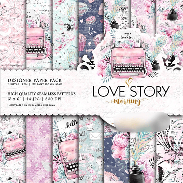 Kit Digital Papéis Romance Escrito  1