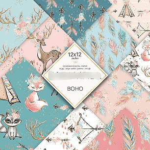 Kit Digital Papéis Boho Animais 