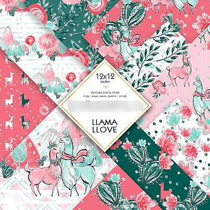 Kit Digital Papéis Lhama Love 