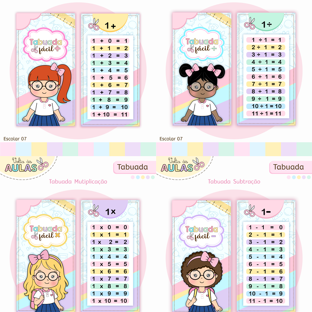 Arquivo Escolar Chaveiro Tabuada Menina - 2026  1