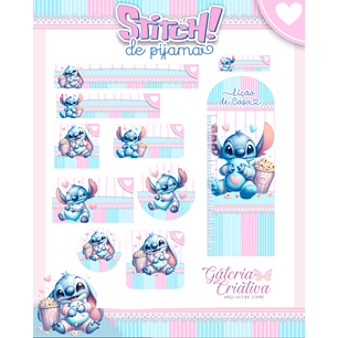 Arquivo Etiqueta Escolar Stitch de Pijama 