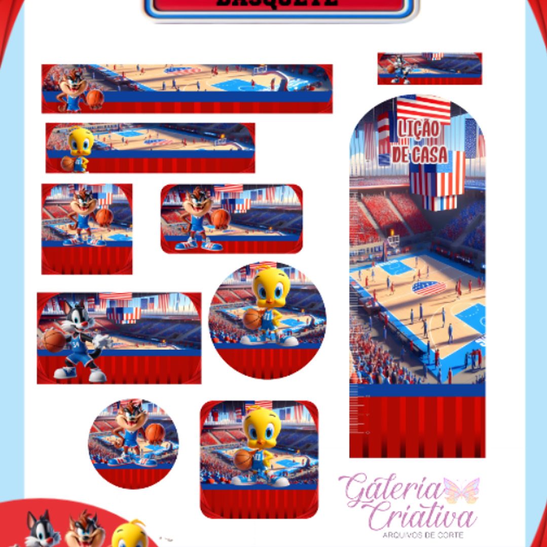 Arquivo Etiqueta Escolar Lonney Tunes Basquete  1