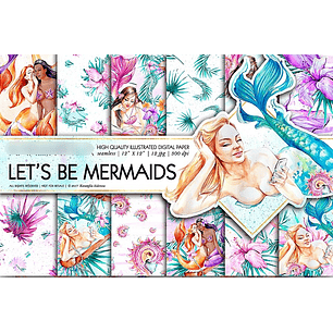 Kit Digital Papéis Vamos ser Sereias 