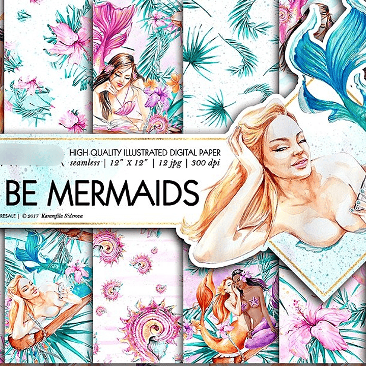 Kit Digital Papéis Vamos ser Sereias  1