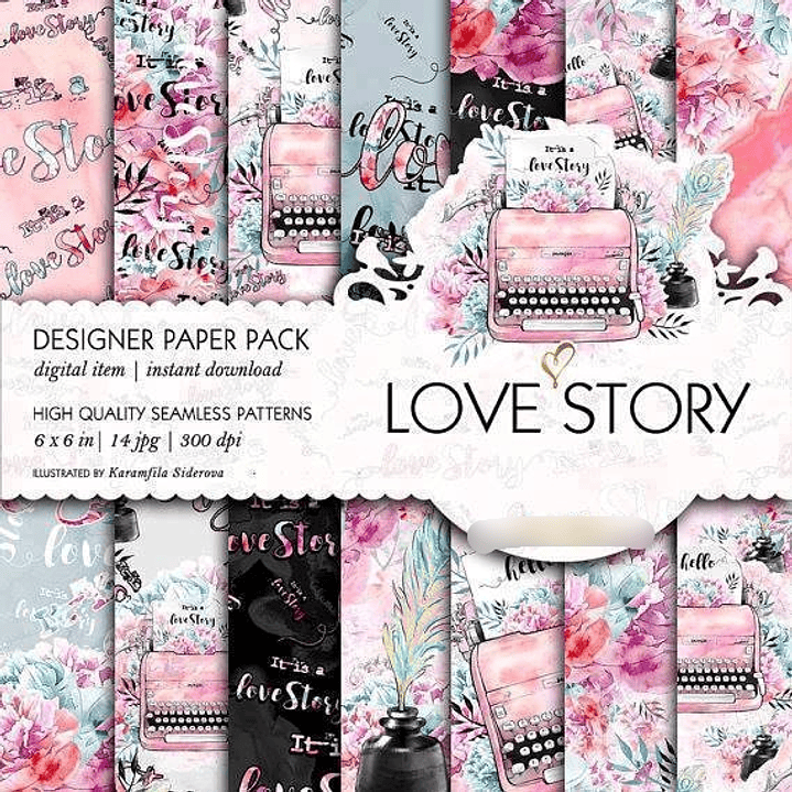 Kit Digital Papéis Romance  1