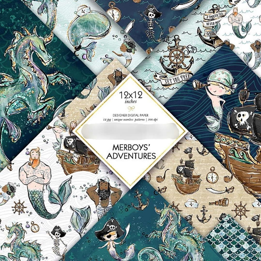 Kit Digital Papéis Tritões Piratas  1