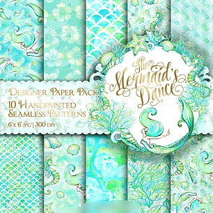 Kit Digital Papéis Ciano Sereias 