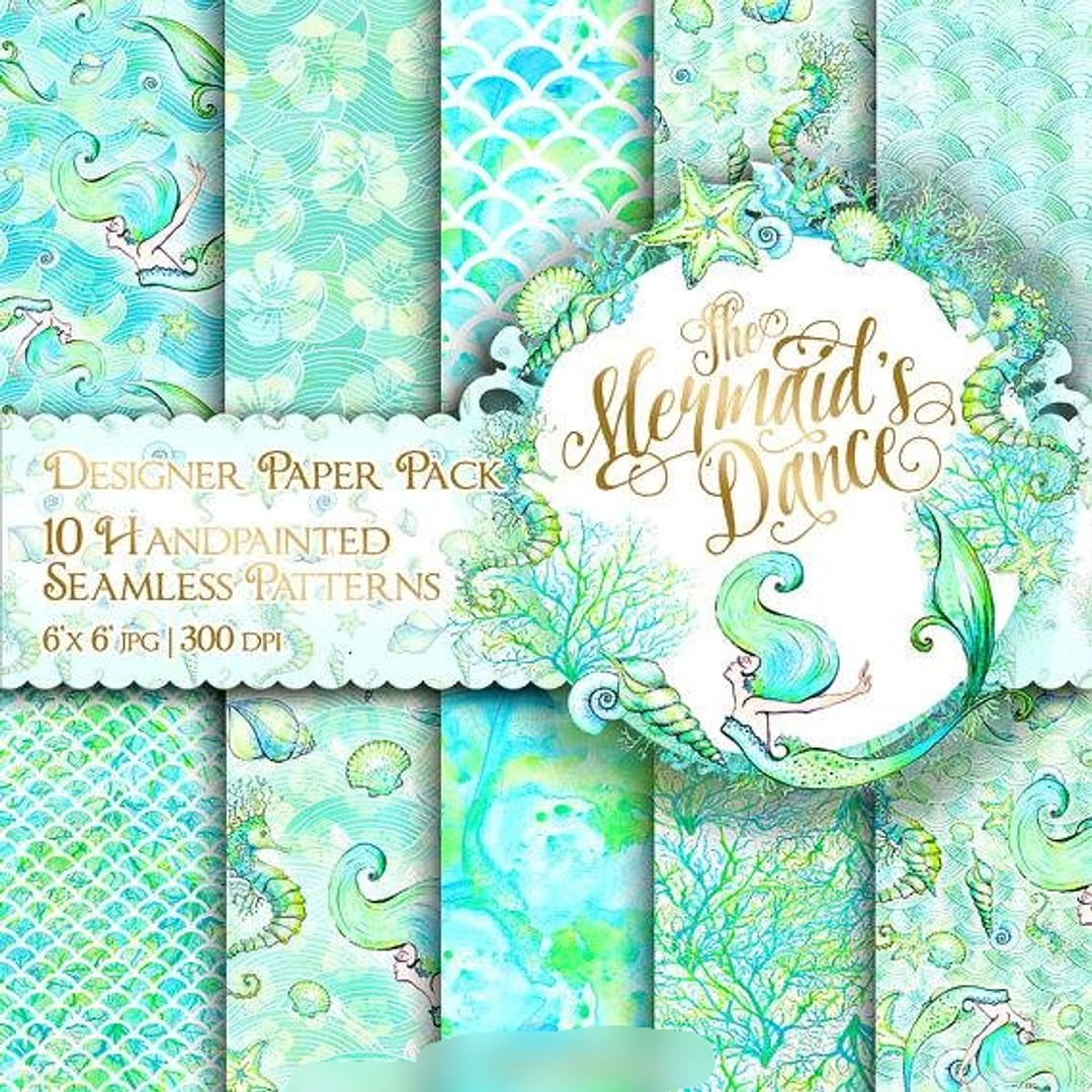 Kit Digital Papéis Ciano Sereias  1